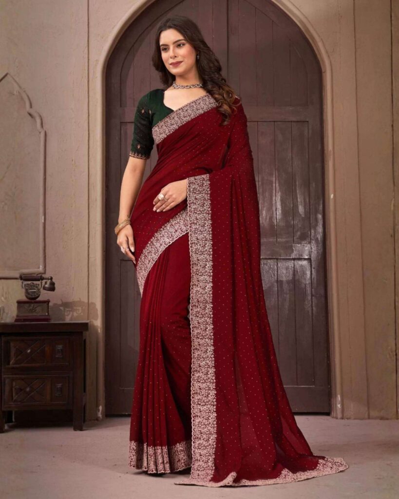 maroon-color-indian-weightless-georgette-premium-embroidered-saree