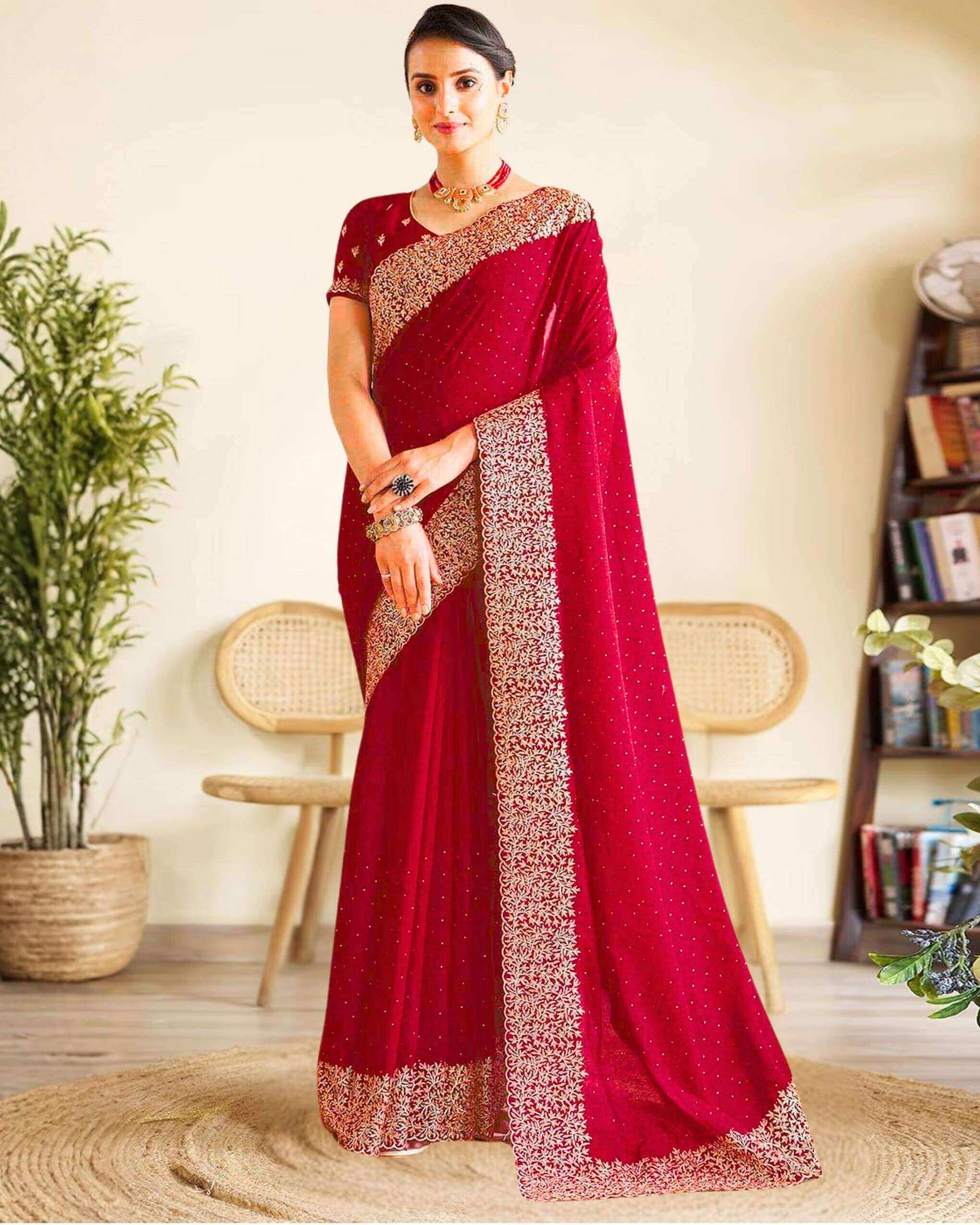 red-color-indian-weightless-georgette-premium-embroidered-saree red-color-indian-weightless-georgette-premium-embroidered-saree