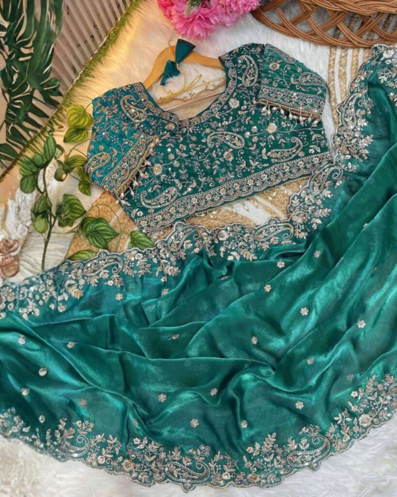 teal-green-color-original-indian-jimmy-choo-silk-party-saree-ready-with-blouse
